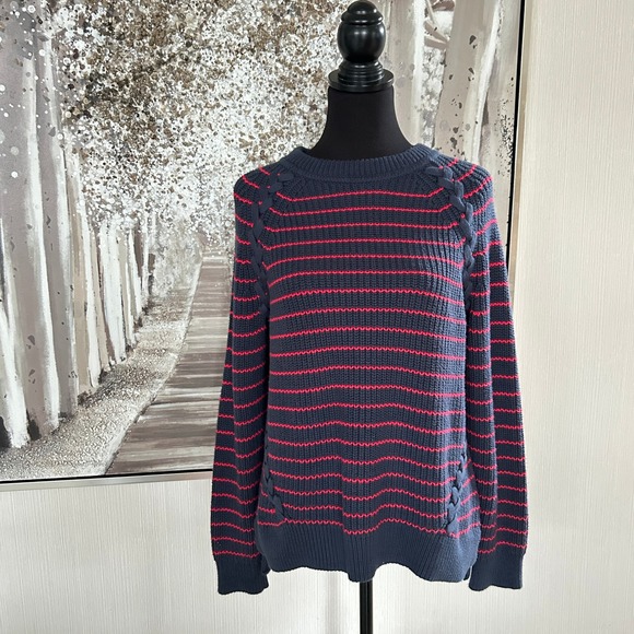 Vineyard Vines Break Stripe Lattice Crew Cotton Merino Wool Sweater - Size M - Picture 5 of 10